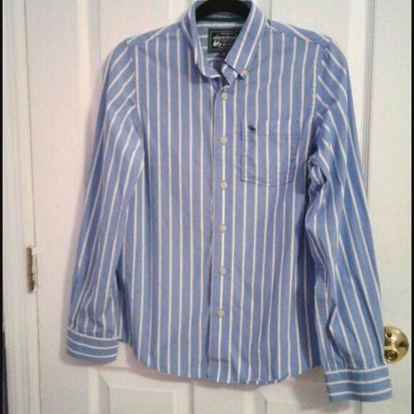 Abercrombie Blue & White Striped Career Office Long Sleeve Button Down Shirt - Picture 1 of 6